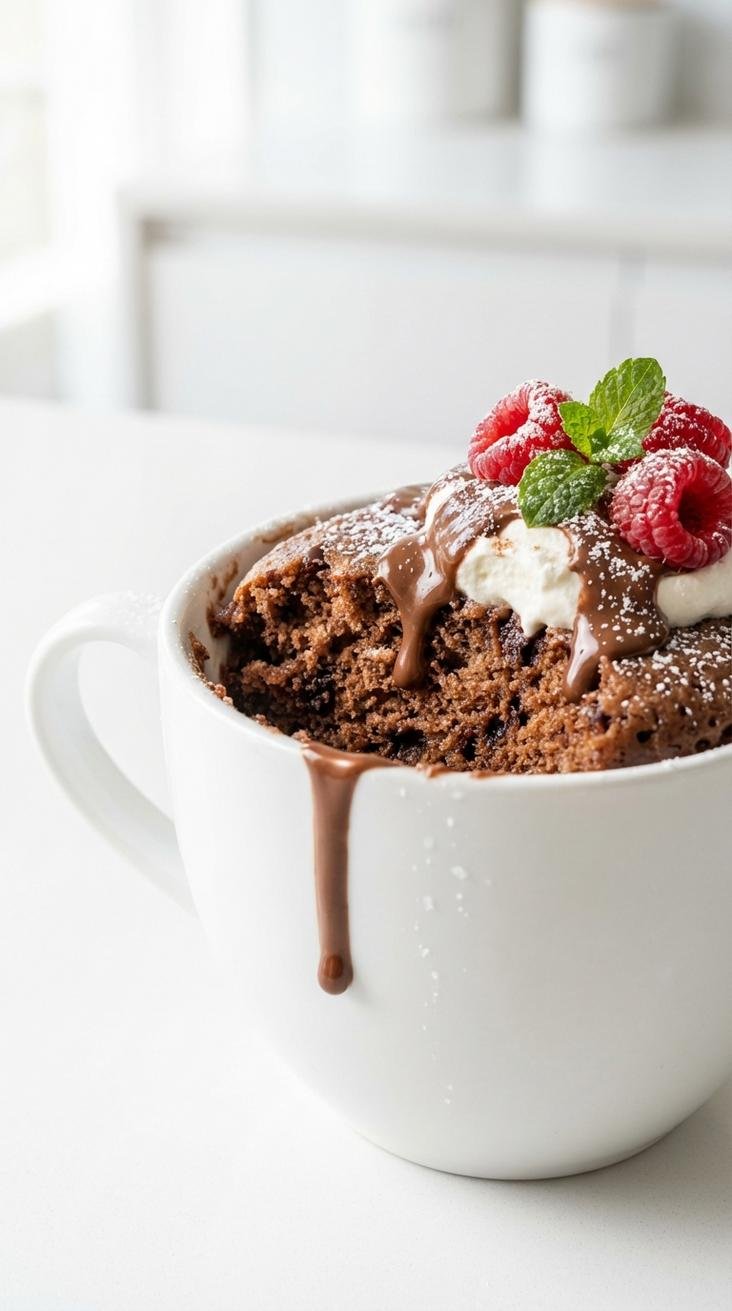 mug cake recipe microwave 2 minutes — hero featured shot — finished dish top-down on white plate